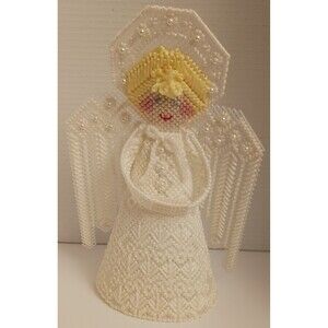 Vintage Christmas Angel Tree Topper Handmade/Homemade Needlepoint Yarn Pearls